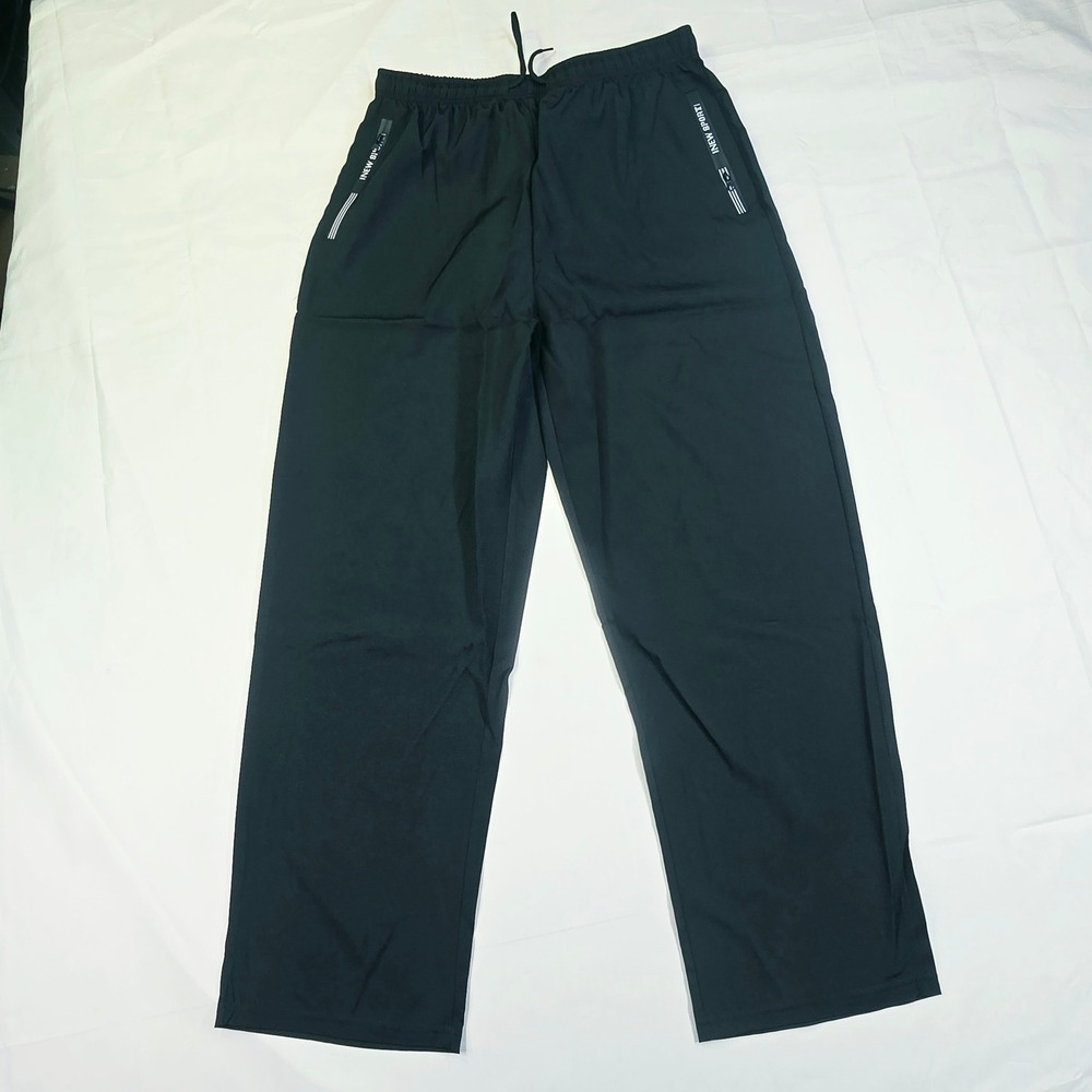 New Sport Men's Large Athletic Track Pants Black Zipper Pockets Drawstring New
